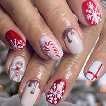 Cargar imagen en el visor de la galería, 24 uñas postizas a presión con copos de nieve, cuadradas, cortas, con copos de nieve, hombre de jengibre, uñas postizas de Navidad, lindas uñas adhesivas de Navidad, uñas acrílicas,a22  decoración de uñas
