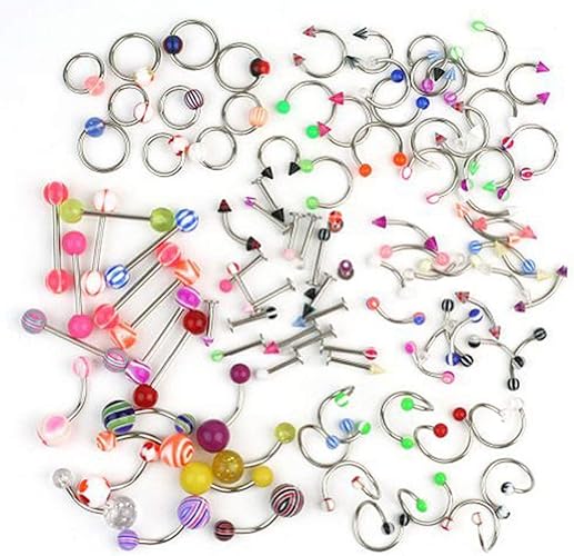 Juego de 100 piercings para el cuerpo, anillos para el ombligo, a24