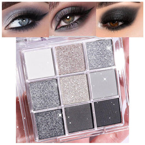 Paleta de sombra de ojos ahumada gris plateado, sombra de ojos en blanco y negro y brillante, paleta de sombra de ojos negra altamente pigmentada, a22  larga duración, impermeable, mezclable, sombra