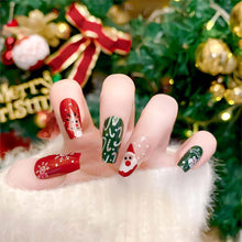 Cargar imagen en el visor de la galería, Uñas postizas a presión de Navidad, color rojo, medianas, ataúd, con pegamento, uñas postizas acrílicas con diseños de Papá Noel, muñeco de nieve, lindo alce brillante, A22 uñas artificiales de invierno,
