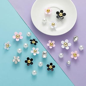NEVEGE Dijes para zapatos, 24 piezas de dijes de flores con diamantes de imitación de cristal,a22 decoración de zapatos, encantos de flores para zapatos de regalo