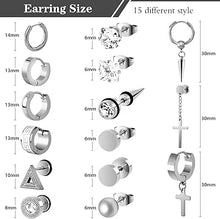 Cargar imagen en el visor de la galería, Juego de 15 pares de aretes para hombre,  a24
