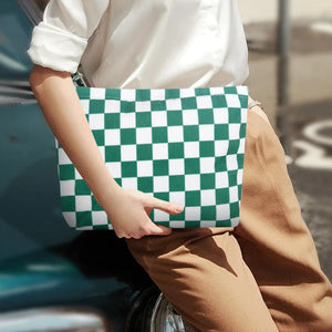Bolsa de cosméticos Bolsa de maquillaje Preppy Cute Corduroy Neceser para mujeres esenciales de viaje a22, Tartán verde, Cara de moda