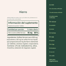 Cargar imagen en el visor de la galería, Hierro 65 mg (325 mg Sulfato ferroso), 100 tabletas
