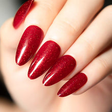 Cargar imagen en el visor de la galería, Uñas postizas a presión de Navidad, uñas postizas medianas de almendra, uñas postizas acrílicas de color sólido con lujoso diseño de espejo, color rojo vino A22 , cobertura completa, uñas artificiales
