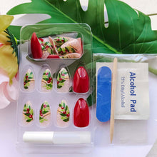 Cargar imagen en el visor de la galería, Uñas postizas a presión de Navidad, uñas postizas cortas de almendra con pegamento, uñas postizas acrílicas rojas de Navidad con diseños de bayas, color rosa A22, cobertura completa, brillantes,
