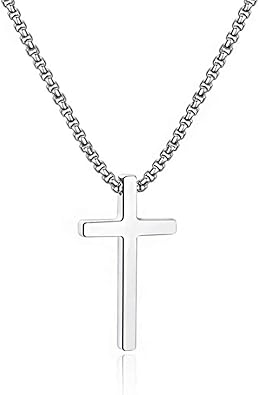 MOOHAM- Collar con dije de cruz de acero inoxidable para hombre, a24