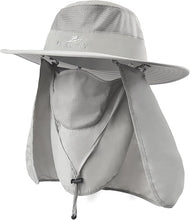 Cargar imagen en el visor de la galería, Sombreros de pesca para hombre, sombrero de sol 3 en 1 con solapa extraíble para el cuello y cubierta facial, protección solar UV, sombrero de pesca de ala ancha
