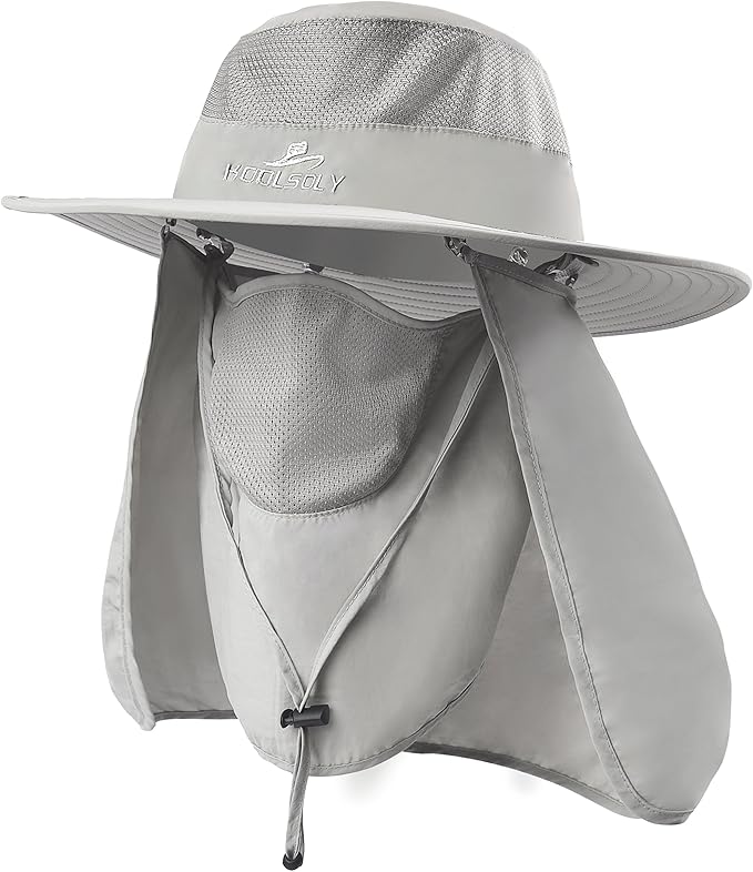 Sombreros de pesca para hombre, sombrero de sol 3 en 1 con solapa extraíble para el cuello y cubierta facial, protección solar UV, sombrero de pesca de ala ancha
