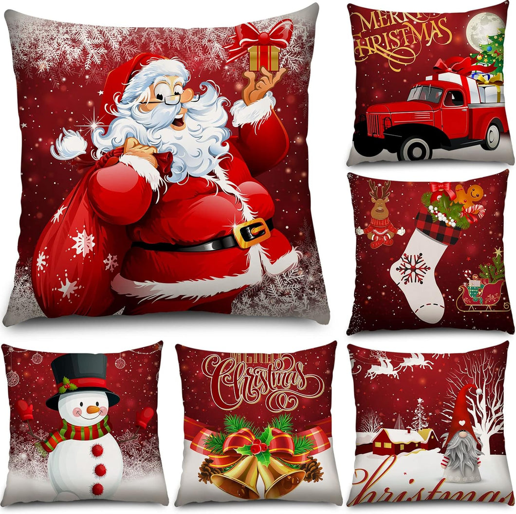6 fundas de cojín de Navidad para decoración navideña, decoración de festividades, para sofá, Navidad, oficina, dormitorio (estilo divertido, 16 x 16 pulgadas) A19