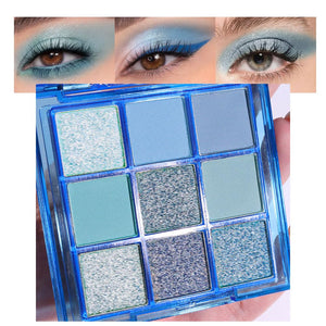 Paleta de sombras de ojos azul zafiro, azul escarchado, azul pavo real, azul marino, azul real, verde, gótico, crema con purpurina altamente pigmentada a22 , sombra de ojos azul mezclable impermeable