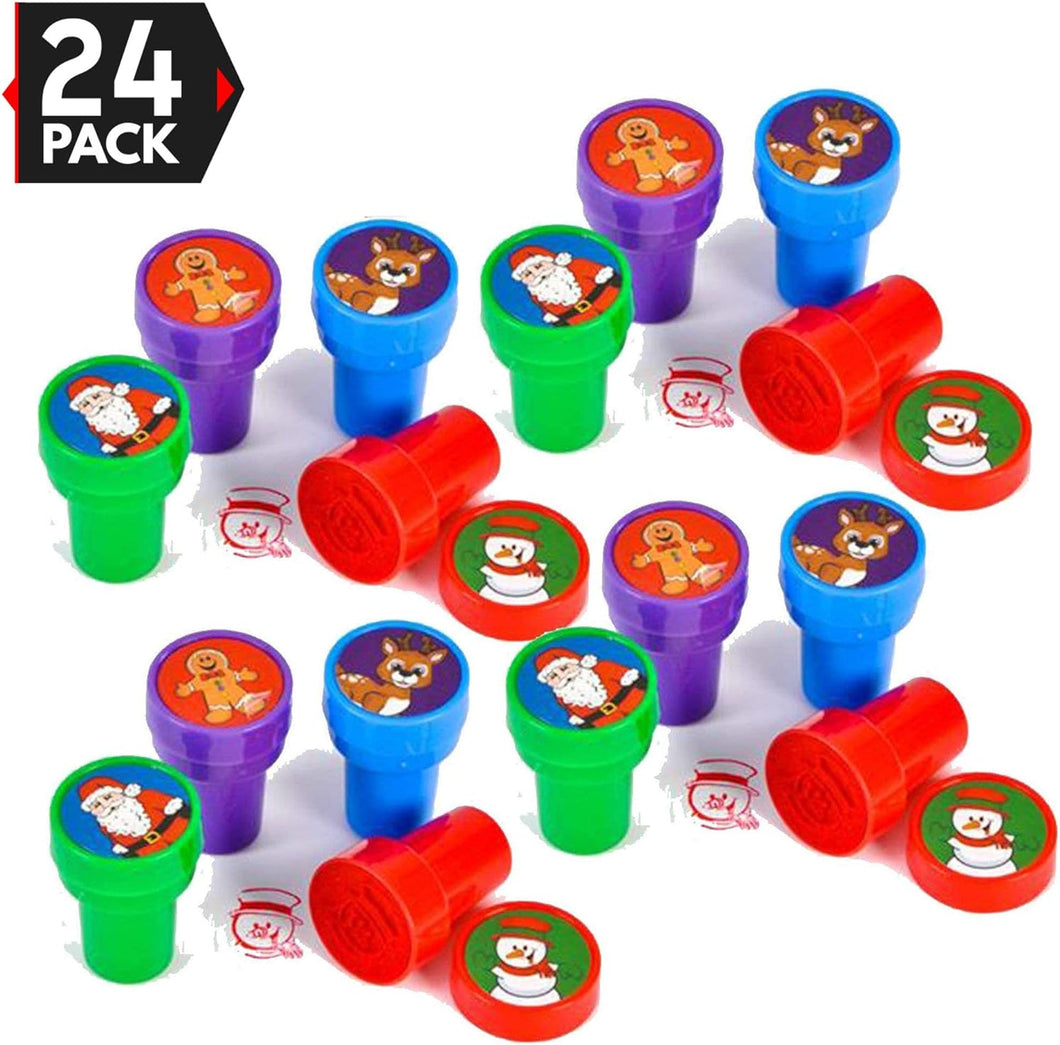 24 sellos de plástico de colores brillantes surtidos de Navidad, sellos de Navidad de tinta propia, regalo divertido, recuerdos de fiesta, juguetes de fiesta, regalos de bolsas de golosinas A19