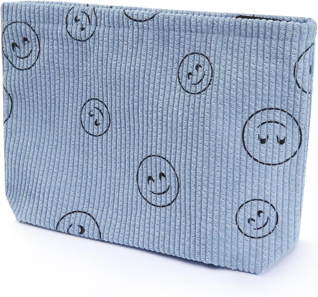 Bolsa de cosméticos Bolsa de maquillaje Preppy Cute Corduroy Neceser para mujeres esenciales de viaje, Azul, a22  Cara de moda