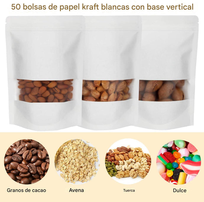 50 Bolsas blancas reutilizables sellables