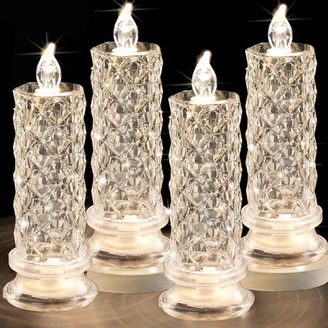 Velas LED sin llama, 4 velas románticas que funcionan con pilas, velas LED para propuesta de San Valentín, aniversario, boda, decoración de Navidad (blanco, 2.5 pulgadas de profundidad x 7.2 A19