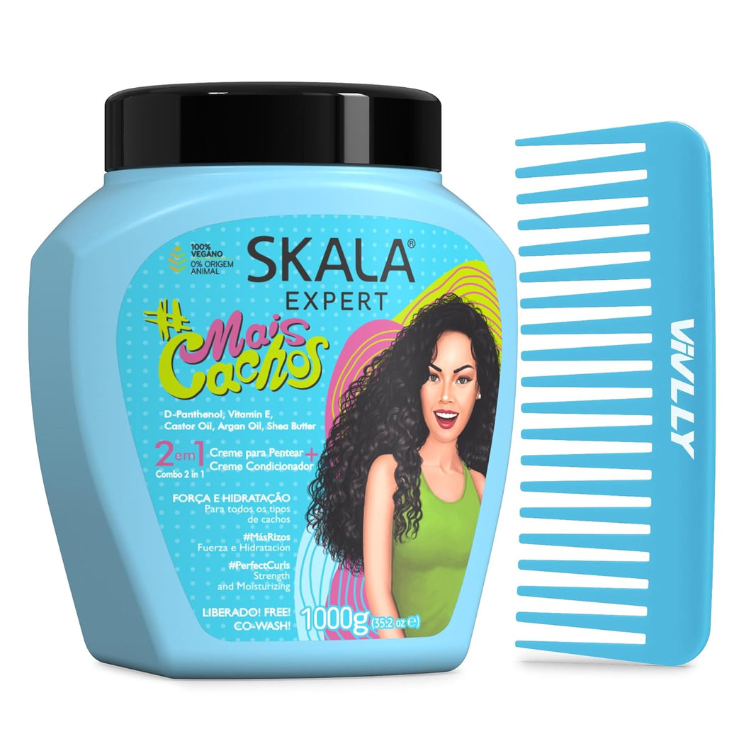 SKALA Tipo 3ABC 2-en-1 Control de encrespamiento: Tratamiento acondicionador y crema para peinar para cabello rizado con peine gratis  A19