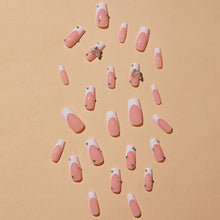 Cargar imagen en el visor de la galería, Uñas postizas cuadradas medianas MABKJLF con punta francesa de cobertura completa, uñas postizas rosas con diseños de diamantes de imitación de mariposa, A22 uñas adhesivas brillantes, uñas acrílicas
