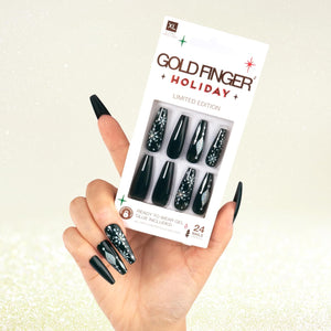 24 uñas postizas a presión con punta francesa de Navidad, cuadradas, ataúd, ovaladas, con purpurina brillante de larga duración, copos de nieve de temporada de invierno,A22 uñas con pegamento (día de nieve)