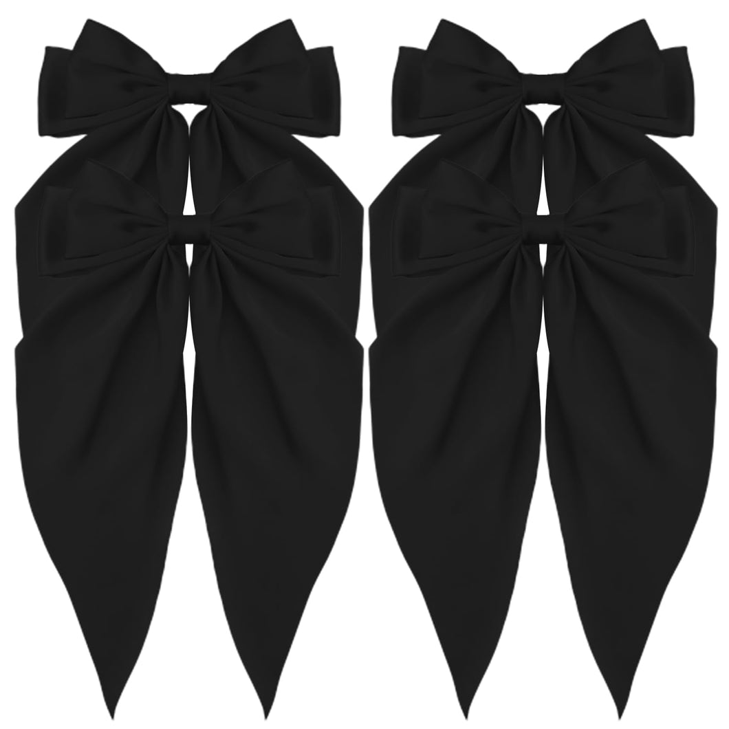 Pasadores de lazo de cola larga de gran tamaño, accesorios de satén sedoso negro para mujer, a21 clips de metal para niñas