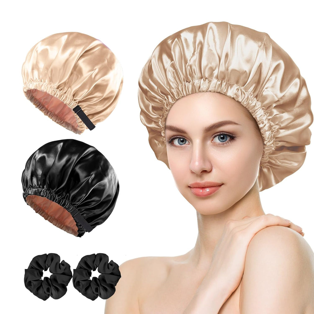 Gorro de satén y accesorios para el cuidado del cabello: 2 gorros de seda para mujeres y hombres que duermen A21, gorro de doble capa,