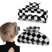 Cargar imagen en el visor de la galería, Pinza para el pelo a cuadros para mujer, pinzas grandes a cuadros en blanco y negro, paquete de 2 A21
