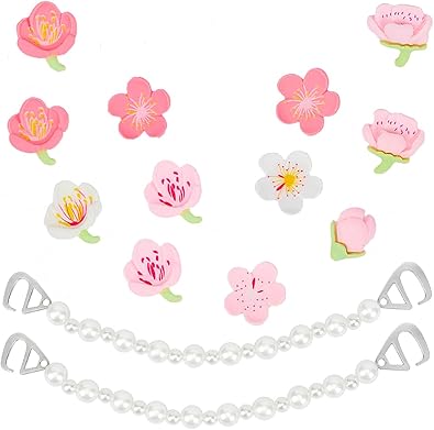 Encantos brillantes para zapatos, decoraciones de zapatos para mujer, cadenas de perlas, accesorios de zapatos rosados A22 , dijes de flores para zapatos, estilo propio