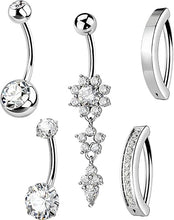 Cargar imagen en el visor de la galería, MS CUTE - Juego de 5 piezas de piercing para ombligo para mujer, 14 G
