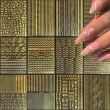 Cargar imagen en el visor de la galería, 12 hojas de calcomanías de uñas doradas de línea dorada a24
