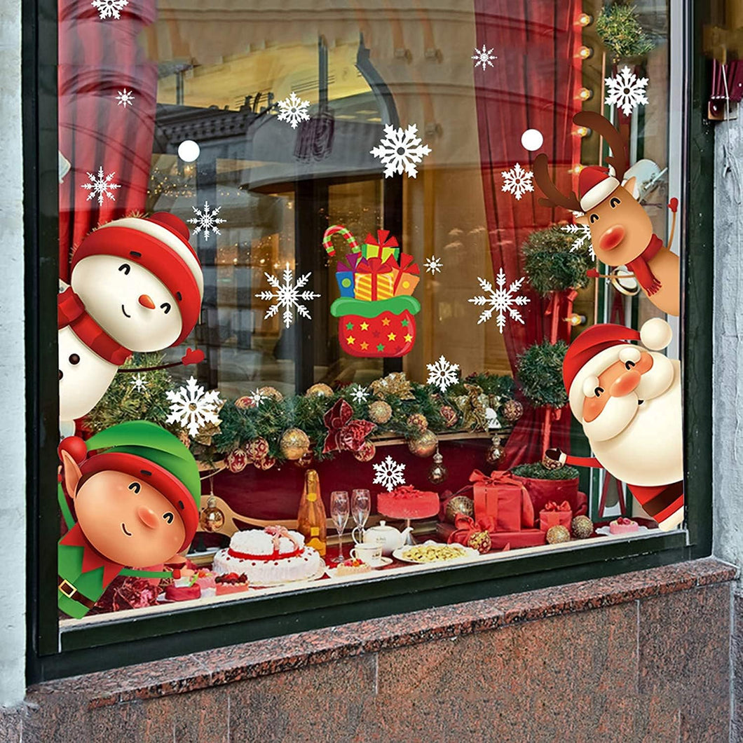 XIMISHOP - 82 calcomanías para ventana con diseño de Navidad, decoración navideña, copos de nieve, Papá Noel, renos, para fiestas A19