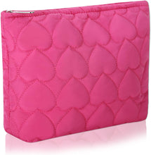 Cargar imagen en el visor de la galería, Bolsa de cosméticos Bolsa de maquillaje Preppy Cute Corduroy Neceser para mujeres esenciales de viaje, rosa (Rosy Heart),  Cara de moda
