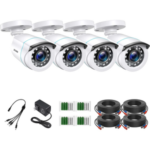 Cámara de seguridad ZOSI para el hogar (paquete de 4) de 2 MP, 1080p, HD-TVI, para exteriores e interiores, 1920 líneas de TV, 24 LED, visión nocturna de 24 m, ángulo de visión de 90°, resistente al agua.