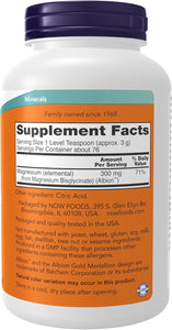NOW Suplementos, polvo de bisglicinato de magnesio, función enzimática*, soporte del sistema nervioso*, 8 onzas