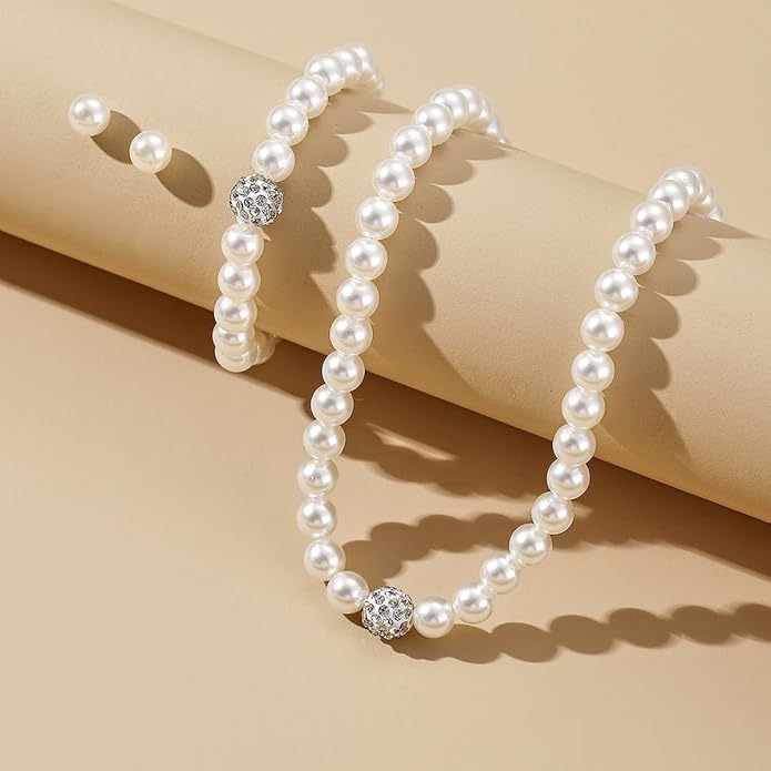 Juego de collar y aretes de perlas de imitación para mujer
