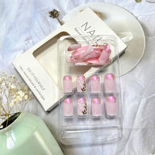 Cargar imagen en el visor de la galería, Uñas postizas francesas blancas, uñas postizas a presión, hojas doradas medianas, diseño de polvo con purpurina rosa, uñas postizas acrílicas artificiales,a22  uñas cuadradas, cobertura completa,
