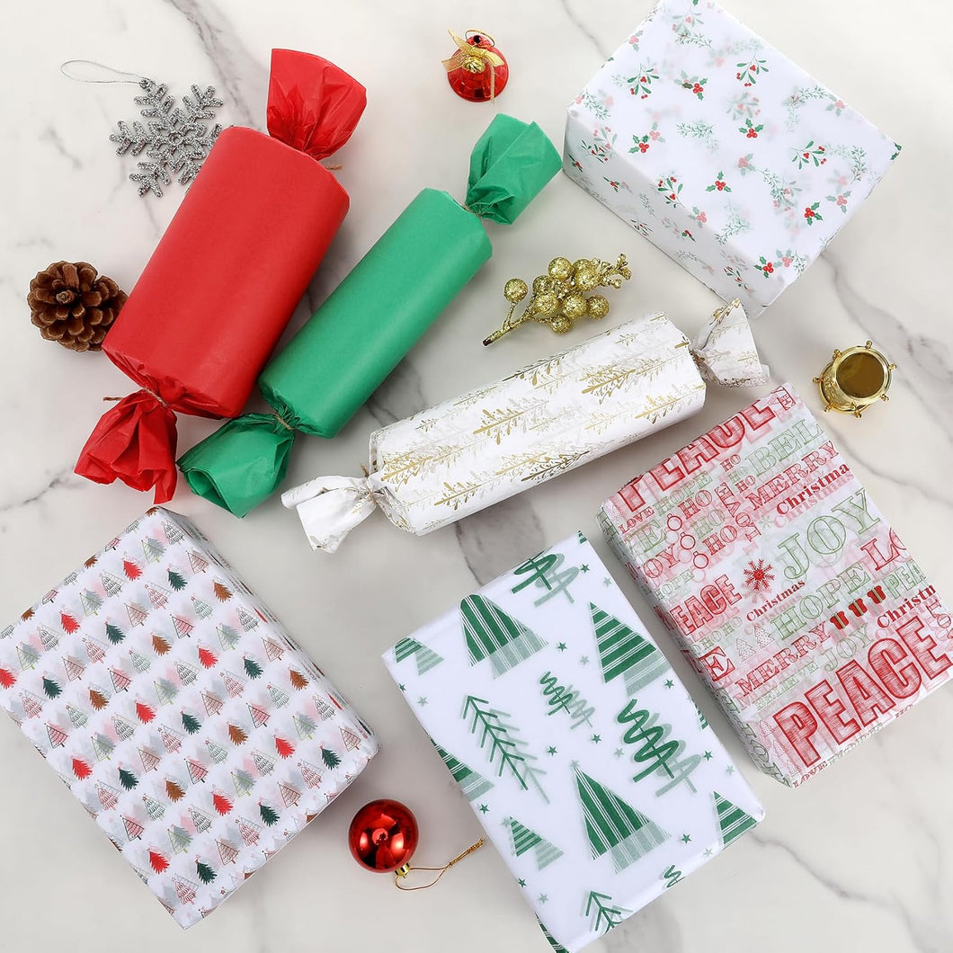 LOADSFUN Papel de seda de Navidad para bolsas de regalo, 120 hojas de 19.5 x 13.6 pulgadas, papel de regalo