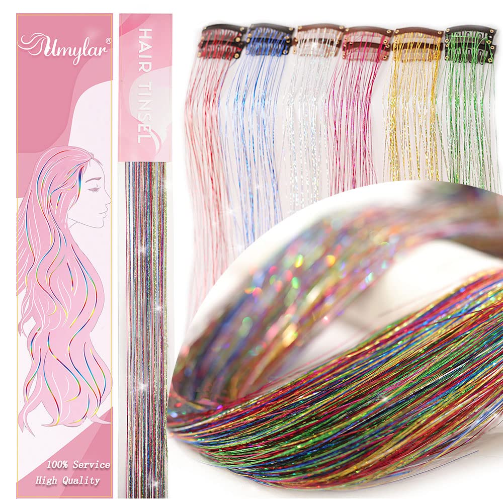 Paquete de 12 extensiones de cabello de oropel con clip, paquete de 12 unidades de 20 pulgadas, A21 extensiones de cabello de oropel con purpurina,