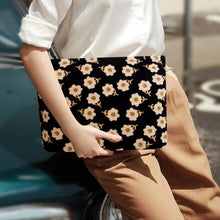 Cargar imagen en el visor de la galería, Bolsa de cosméticos Bolsa de maquillaje Preppy Cute Corduroy Neceser para mujeres esenciales de viaje a22 negro (Flower Black), Cara de moda
