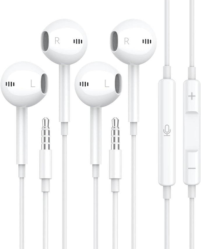 Paquete de 2 auriculares Apple con cable, [certificado MFi] de 0.138 in con micrófono, control de volumen, estéreo de alta fidelidad para iPhone/iPad/Kindle/radio meteorológica (paquete de 2) LN23