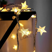 Cargar imagen en el visor de la galería, Tira de luces de estrellas a batería, 10 pies, 20 luces LED, guirnalda de luces p/interiores/exteriores, luces de Navidad p/ dormitorio/fiesta/boda/decoración del árbol de Navidad (luz blanca cálida) A19
