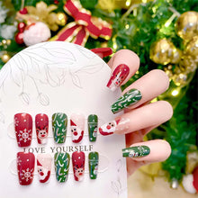 Cargar imagen en el visor de la galería, Uñas postizas a presión de Navidad, color rojo, medianas, ataúd, con pegamento, uñas postizas acrílicas con diseños de Papá Noel, muñeco de nieve, lindo alce brillante, A22 uñas artificiales de invierno,
