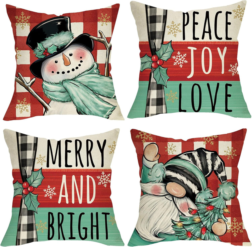 Juego de 4 fundas de almohada decorativas para el hogar, diseño de gnomo de muñeco de nieve de Navidad, 18 x 18 pulgadas, Navidad, vacaciones, paz, alegría, amor, porche, decoración del hogar A19$1,595.00