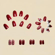 Cargar imagen en el visor de la galería, Uñas postizas a presión de Navidad, uñas postizas cortas de almendra, con diseño de copos de nieve, renos, uñas acrílicas brillantes, cobertura completa, rayas,  A22 uñas adhesivas para mujeres y niñas,
