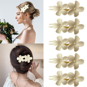 5 pinzas para el cabello planas de flores para mujer, pinzas de pelo planas francesas blancas mate A21