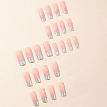 Cargar imagen en el visor de la galería, Y2K - Uñas postizas largas cuadradas MABKJLF plateadas con punta francesa, color rosa, cobertura completa, con diseños de perlas, purpurina brillante,a22  pegamento en uñas acrílicas, uñas artificiales
