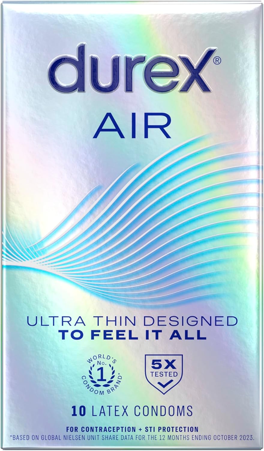 Durex Preservativos Air - Preservativos de látex de goma natural extra finos y transparentes para hombres