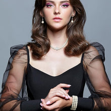 Cargar imagen en el visor de la galería, Juego de joyas de perlas con diamantes de imitación para mujer
