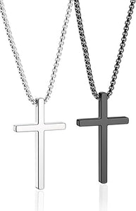 Romass 2 collares de cruz para hombre, colgante de acero inoxidable, a24