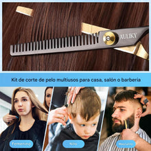 Cargar imagen en el visor de la galería, Kit de tijeras para cortar el cabello, juego de 15 tijeras profesionales de peluquería
