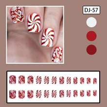 Cargar imagen en el visor de la galería, Uñas postizas a presión de Navidad, uñas postizas cuadradas cortas con diseños de caramelos, uñas postizas con purpurina roja de Navidad, uñas postizas de bastón de caramelo, A22 uñas postizas
