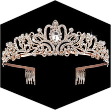 Cargar imagen en el visor de la galería, Corona dorada para mujer, tiaras de princesa de crista
